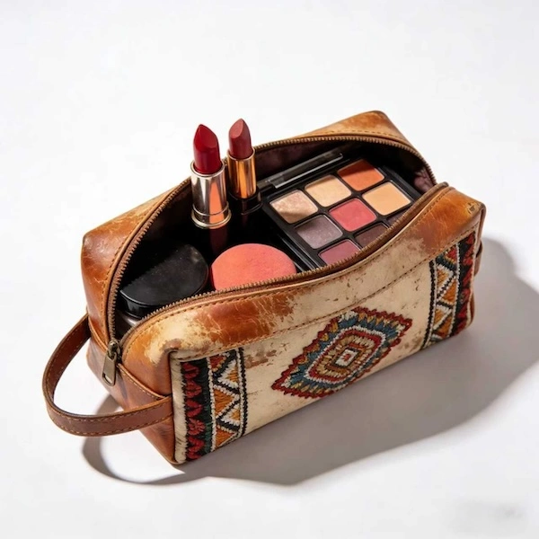 Bohemian leather makeup case