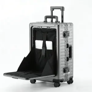 Front-opening Business Aluminum Frame Carry-on Suitcase