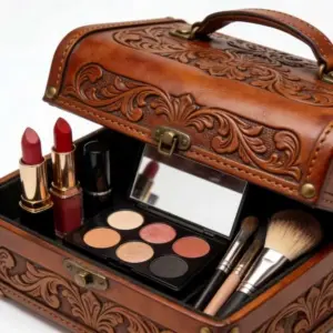 Hand Tooled leather makeup case
