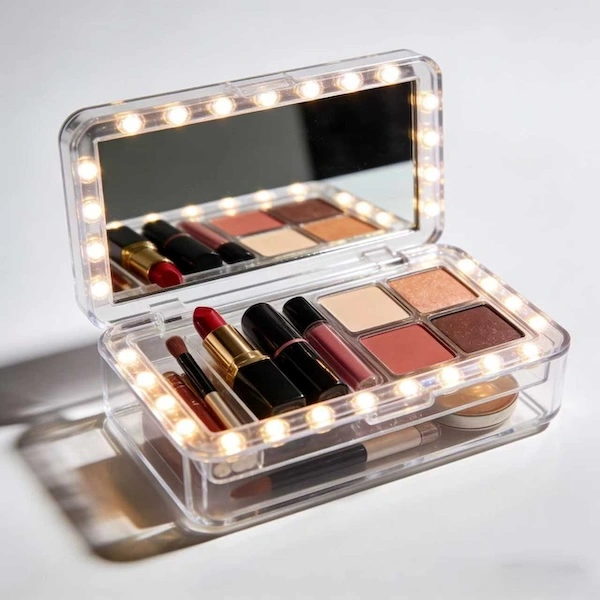 LED Light and Mirror plastic makeup box