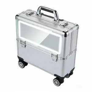 LED Mirror Aluminum Makeup Rolling Case
