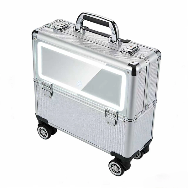 LED Mirror Aluminum Makeup Rolling Case