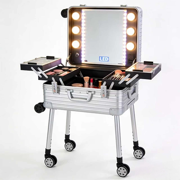 LED Vanity Makeup Rolling Organizer Case