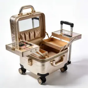 Luxury Rolling Makeup Train Organizer Suitcase