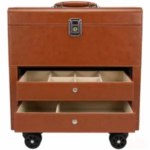 PU Leather Lockable Rolling Organizer Case