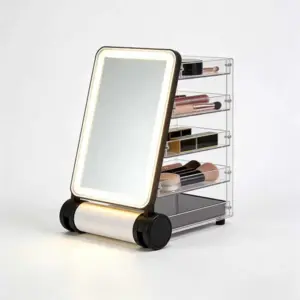 Portable LED Mirror Rolling Cosmetic Organizer