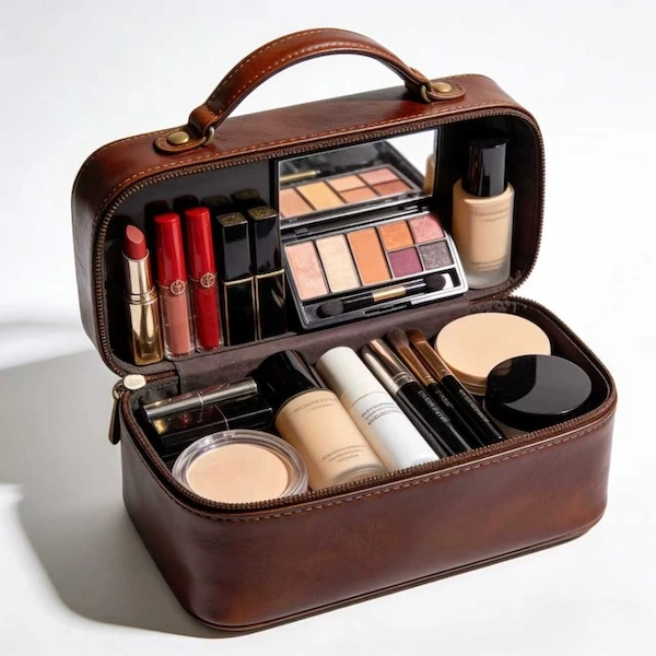 Top Handle leather makeup case